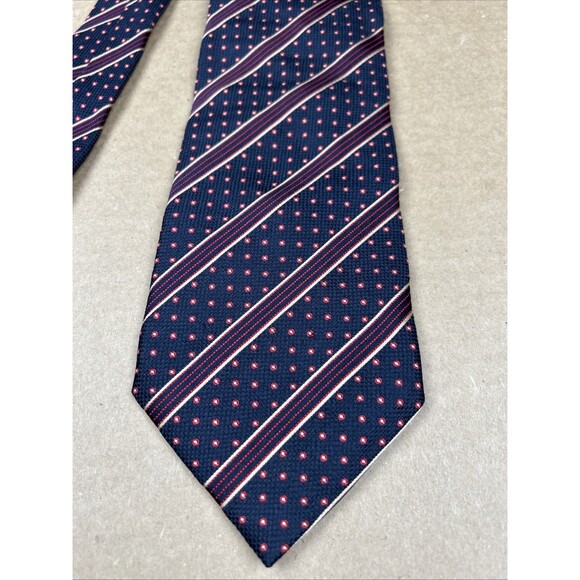 Burberry London Tie 59” X 3.5” Silk Navy Blue Stripes Dots Made In Italy - Picture 2 of 6